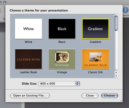 In keynote, choose one of the many available templates