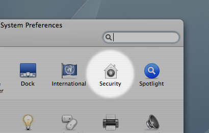 In system preferences, click the Security icon