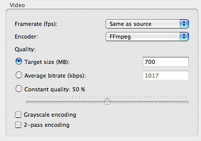 HandBrakes video encoding options